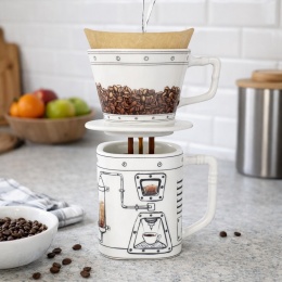 Zestaw do parzenia kawy drip z ceramicznym kubkiem 350 ml – dripper z filtrem papierowym do kawy przelewowej